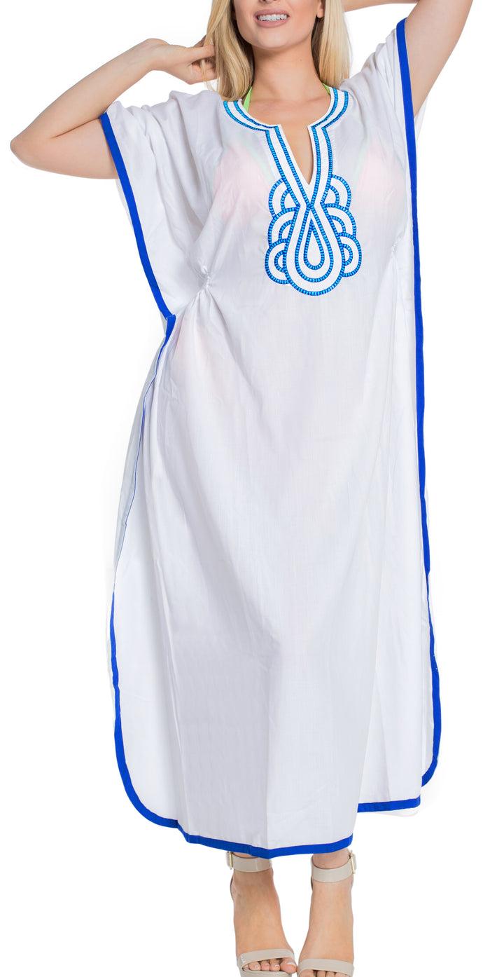 la leela LA LEELA Lounge Rayon Solid Long Caftan Nightgown Women OSFM 16-30W [XL- 5X] Ghost White_M524