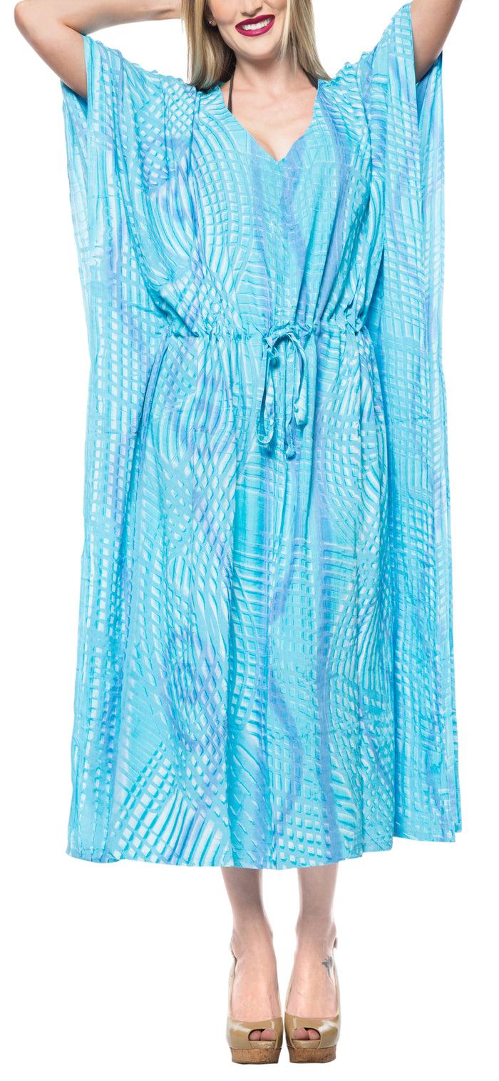la leela LA LEELA Lounge Rayon Tie_Dye Long Caftan Dress Women Turquoise_1374 OSFM 14-32W [L-5X]