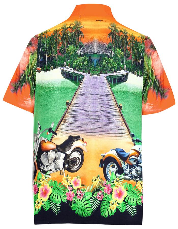 La Leela LA LEELA Men Casual Beach Hawaiian Shirt Aloha Relaxed Tropical Beach Front Short Sleeve Orange