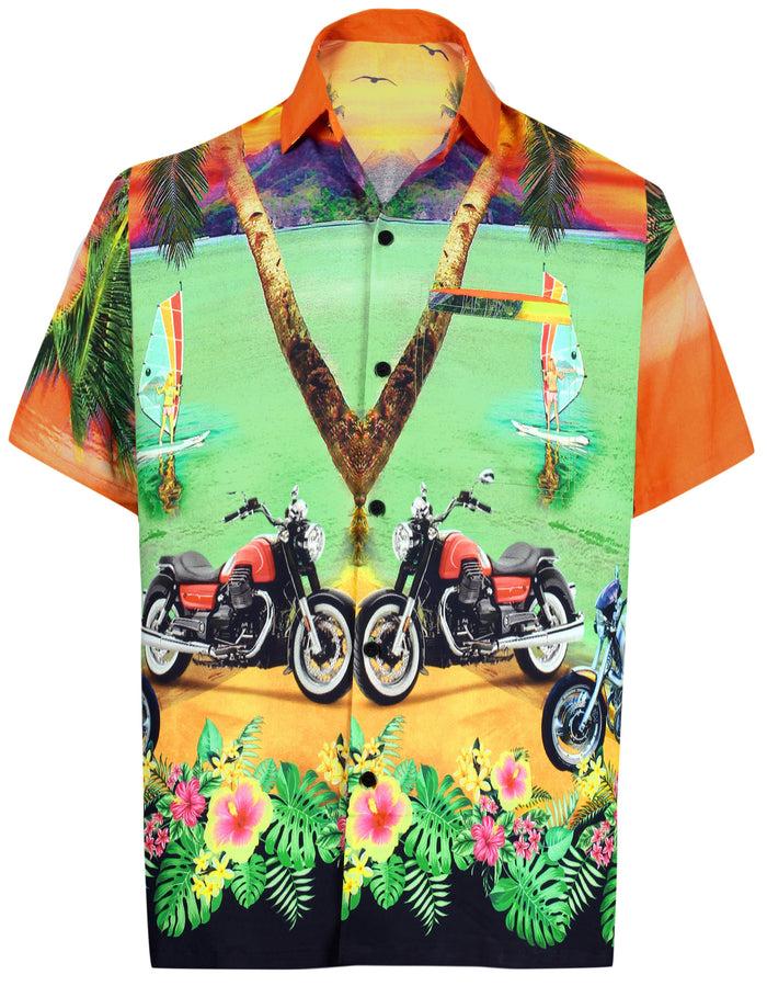 la leela LA LEELA Men Casual Beach hawaiian Shirt Aloha Relaxed Tropical Beach front Short sleeve Orange