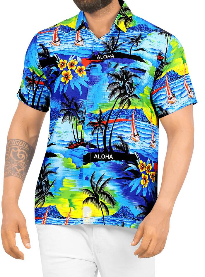 la leela LA LEELA Men Casual Beach hawaiian Shirt Aloha theme Tropical Beach front Pocket Short sleeve Blue la leela LA LEELA Men Casual Beach hawaiian Shirt Aloha theme Tropical Beach front Pocket Short sleeve Blue