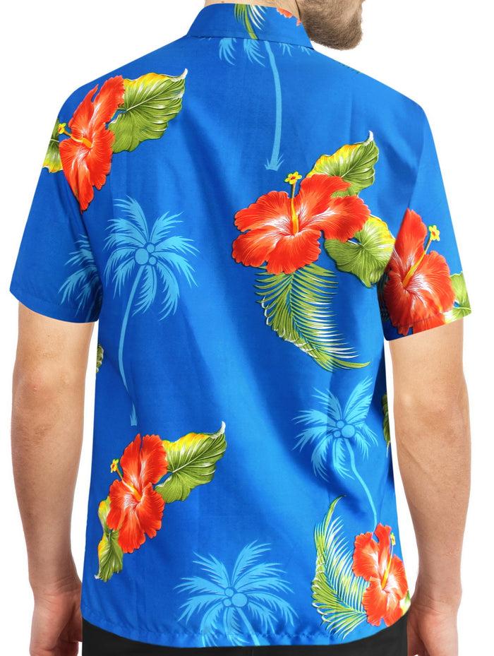 La Leela LA LEELA Men Casual Beach Hawaiian Shirt Aloha Tropical Beach Front Short Sleeve Regular Fit Blue