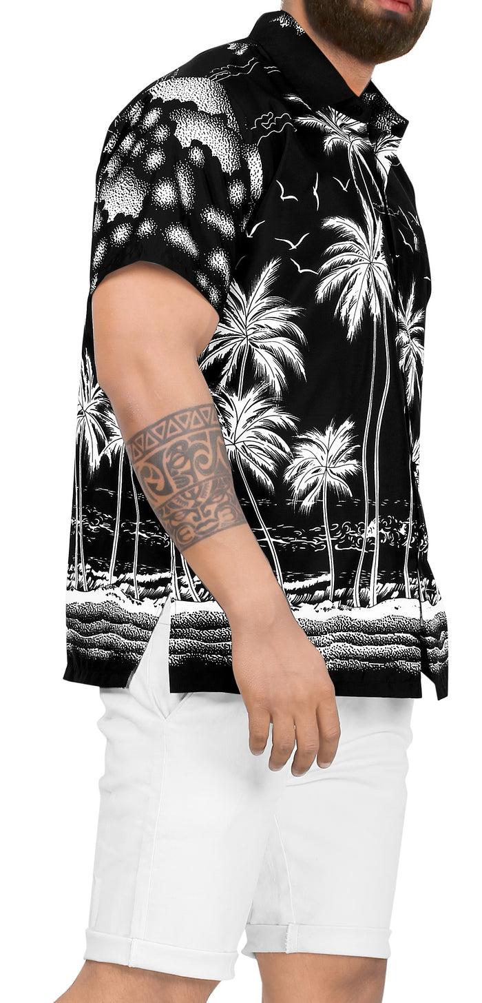 La Leela LA LEELA Men Casual Beach Hawaiian Shirt For Aloha Tropical Beach Front Short Sleeve Black P00001