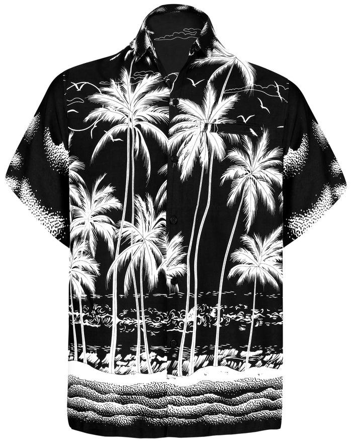 La Leela LA LEELA Men Casual Beach Hawaiian Shirt For Aloha Tropical Beach Front Short Sleeve Black P00001