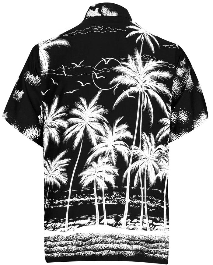 La Leela LA LEELA Men Casual Beach Hawaiian Shirt For Aloha Tropical Beach Front Short Sleeve Black P00001