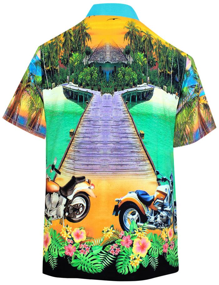 La Leela LA LEELA Men Casual Beach Wear Hawaiian Shirt Aloha Tropical Beach Front Pocket Short Sleeve Green