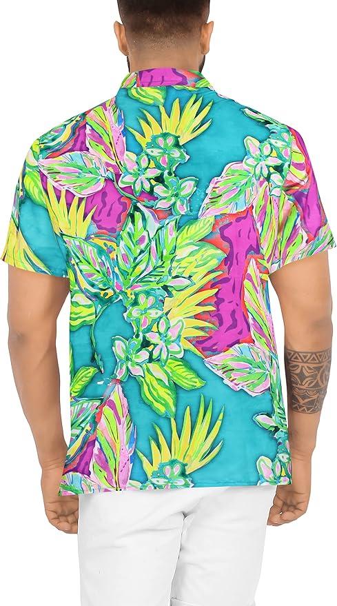 La Leela LA LEELA Men Regular Beach Casual Hawaiian Shirt Sea Green Tropical P00105