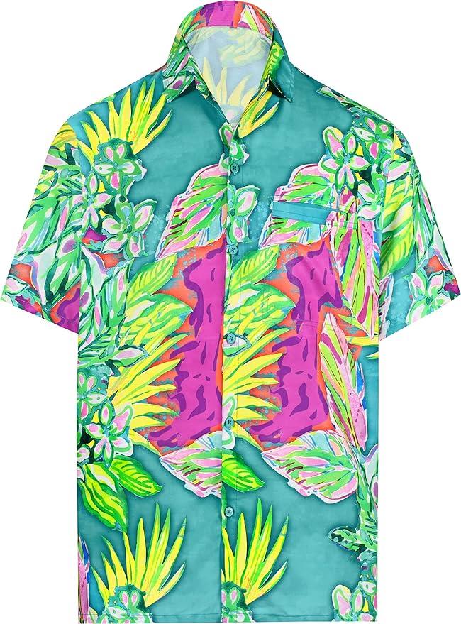 La Leela LA LEELA Men Regular Beach Casual Hawaiian Shirt Sea Green Tropical P00105