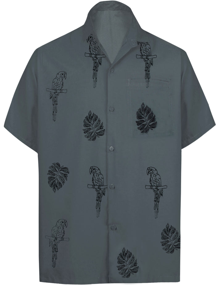 la leela LA LEELA Men's Beach Hawaiian casual Aloha Button Down Short Sleeve shirt Grey_W864