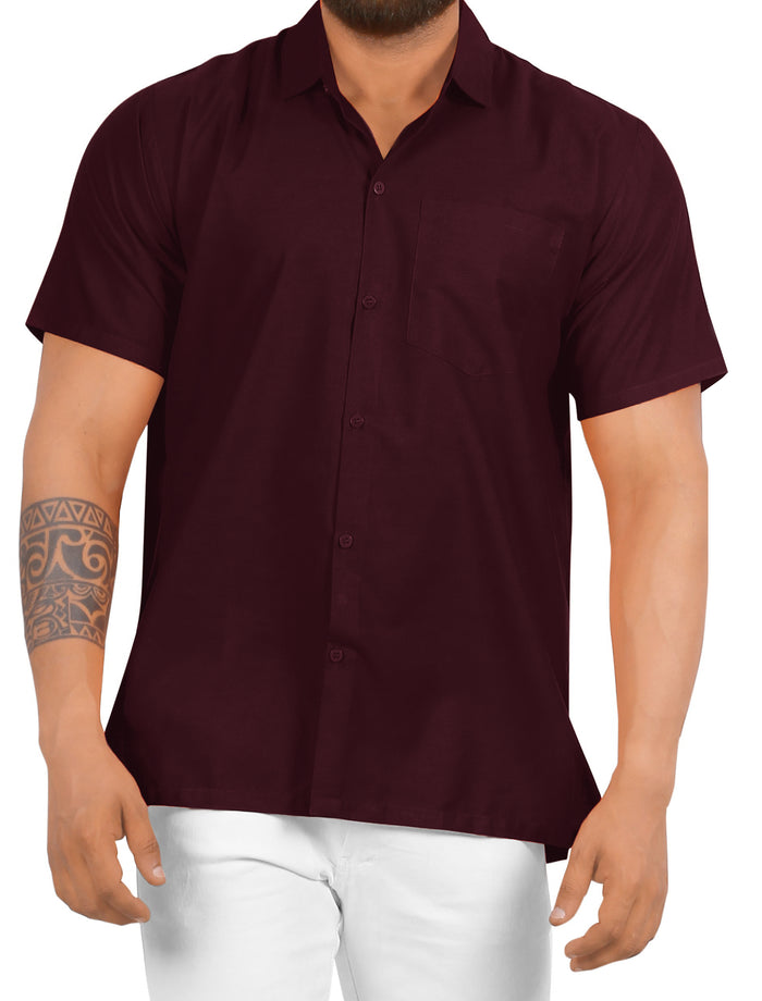 la leela LA LEELA Men's Beach Hawaiian casual Aloha Button Down Short Sleeve shirt Maroon_W876