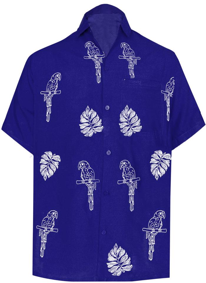 la leela LA LEELA Men's Beach Hawaiian casual Aloha Button Down Short Sleeve shirt Blue_W859