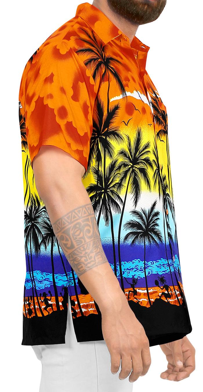 La Leela LA LEELA Men's Casual Beach Hawaiian Shirt Aloha Tropical Beach Front Pocket Short Sleeves Orange