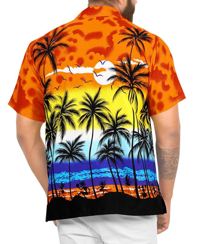 La Leela LA LEELA Men's Casual Beach Hawaiian Shirt Aloha Tropical Beach Front Pocket Short Sleeves Orange