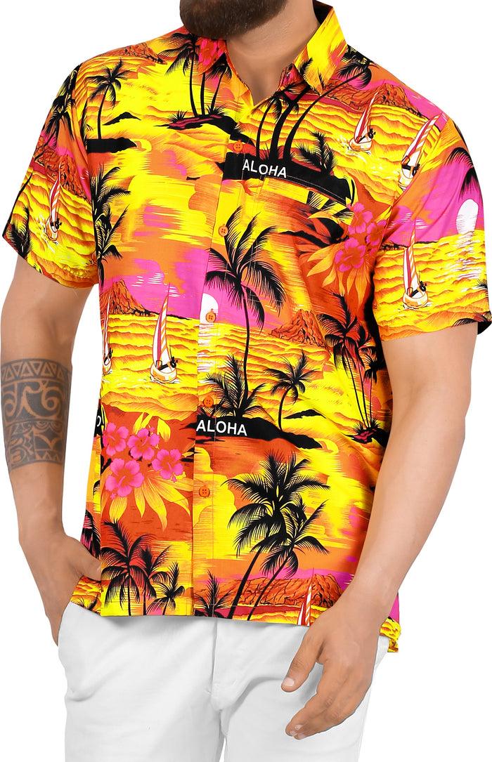 la leela LA LEELA Men's Casual Beach hawaiian Shirt Aloha Tropical Beach front Pocket Short sleeve Orange la leela LA LEELA Men's Casual Beach hawaiian Shirt Aloha Tropical Beach front Pocket Short sleeve Orange
