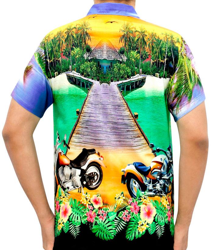 La Leela LA LEELA Men's Casual Beach Hawaiian Shirt Aloha Tropical Beach Front Pocket Short Sleeve Violet