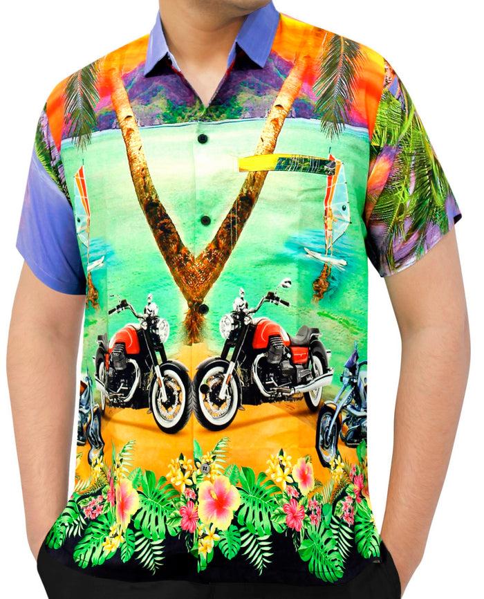 la leela LA LEELA Men's Casual Beach hawaiian Shirt Aloha Tropical Beach front Pocket Short sleeve Violet