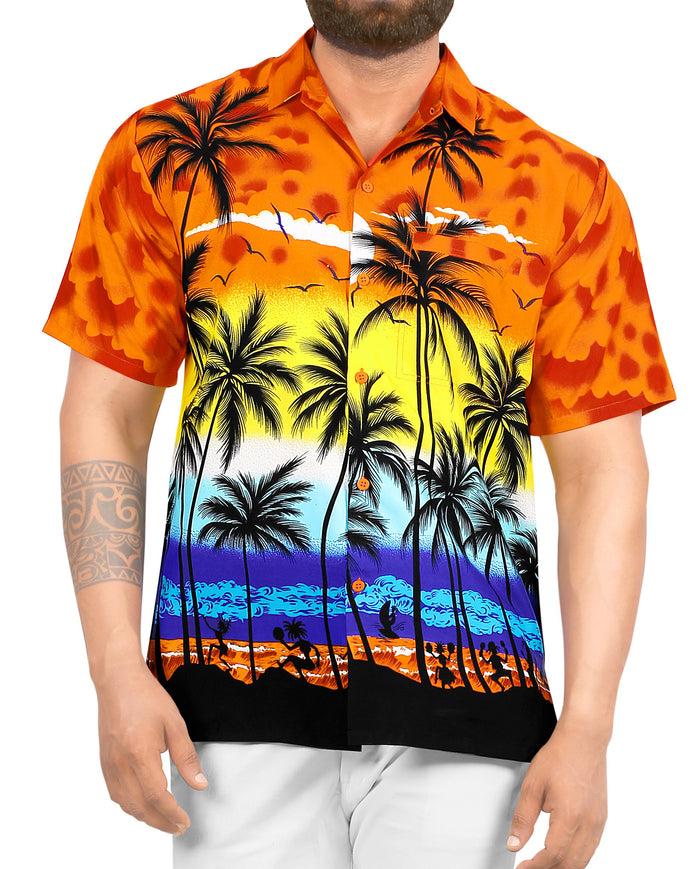 la leela LA LEELA Men's Casual Beach hawaiian Shirt Aloha Tropical Beach front Pocket Short sleeves Orange la leela LA LEELA Men's Casual Beach hawaiian Shirt Aloha Tropical Beach front Pocket Short sleeves Orange