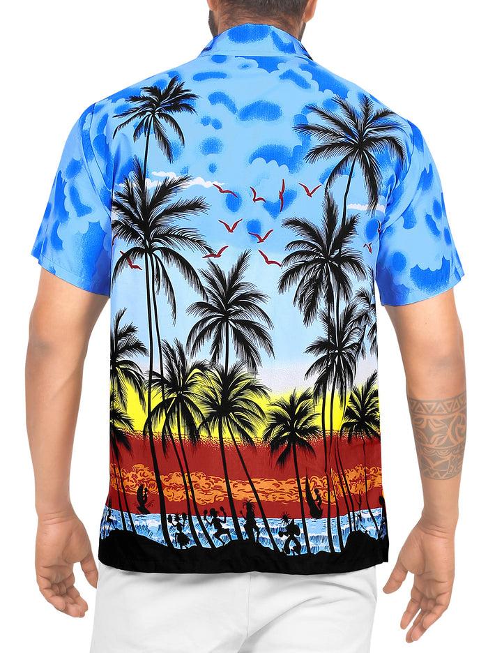 La Leela LA LEELA Men's Casual Fit Beach Hawaiian Shirt Aloha Tropical Beach Front Pocket Short Sleeve Blue