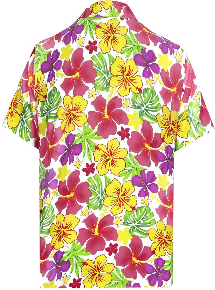 La Leela LA LEELA Men's Hawaiian Blossom Patio Short Sleeve Shirts Beach Button Down Aloha Tropical Shirts Pink_AA182