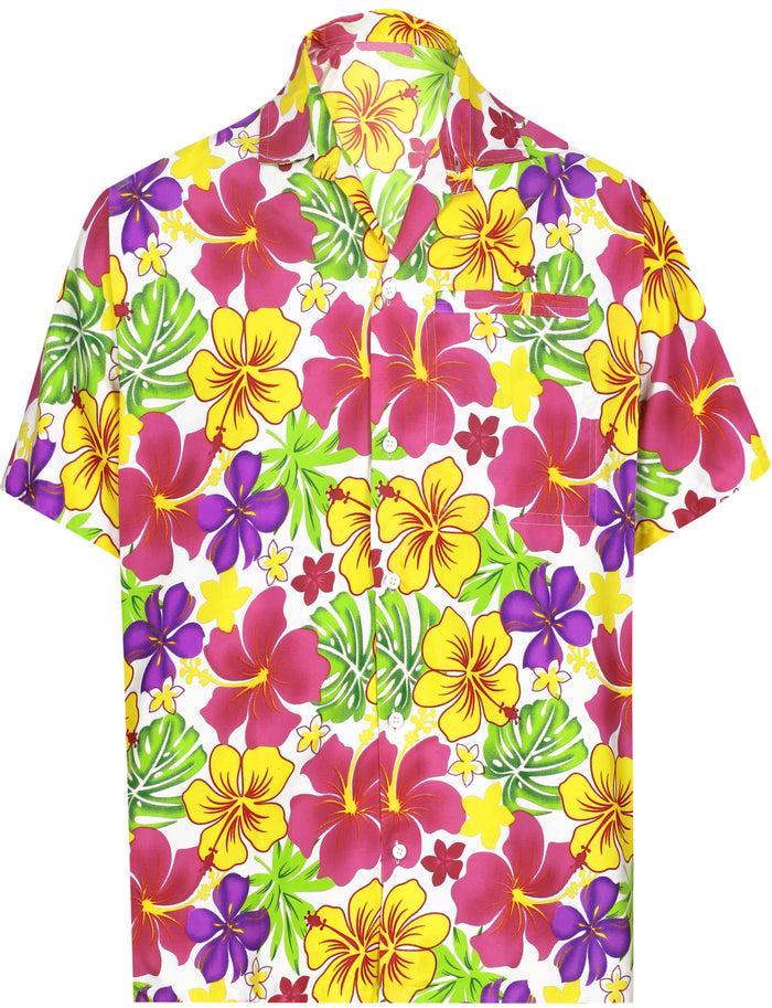 la leela LA LEELA Men's Hawaiian Blossom Patio Short Sleeve Shirts Beach Button Down Aloha Tropical Shirts Pink_AA182