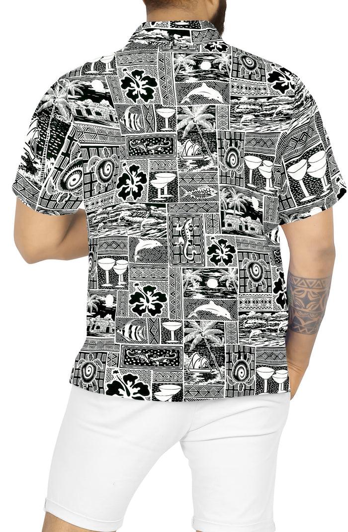 La Leela LA LEELA Men's Hawaiian Shirt Beach Summer Floral Turtle Prints Black
