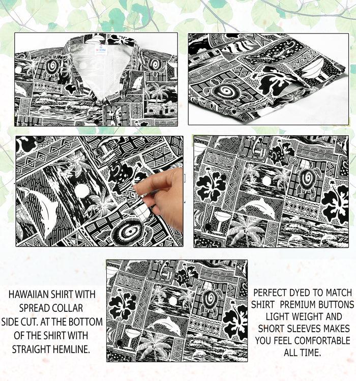 La Leela LA LEELA Men's Hawaiian Shirt Beach Summer Floral Turtle Prints Black