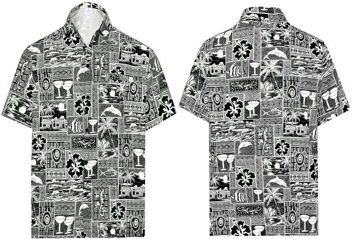 La Leela LA LEELA Men's Hawaiian Shirt Beach Summer Floral Turtle Prints Black