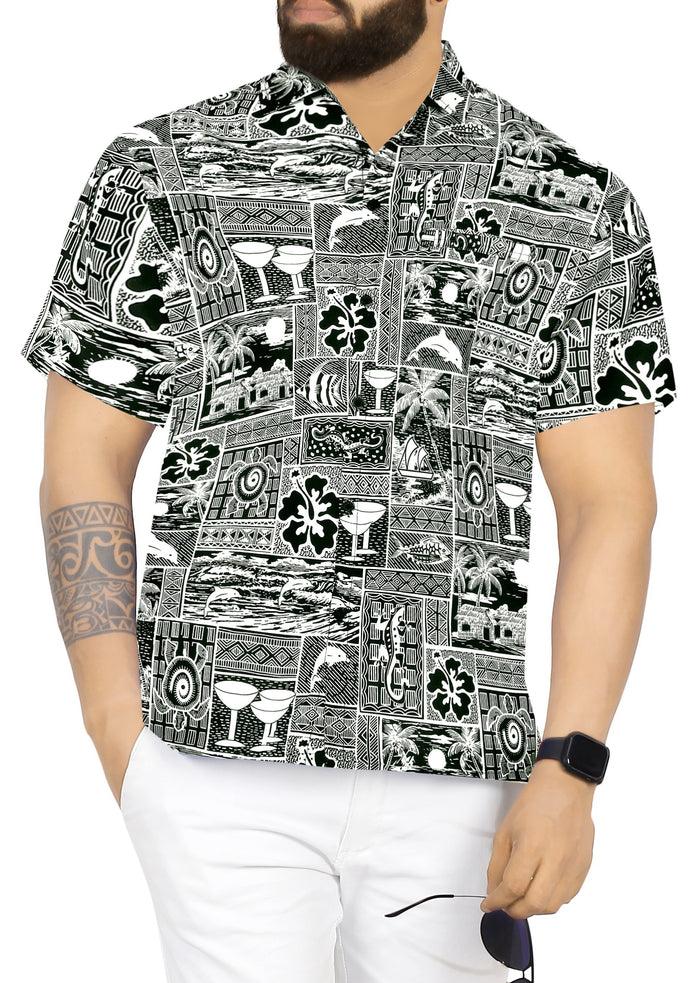la leela LA LEELA Men's Hawaiian Shirt Beach Summer Floral Turtle Prints Black