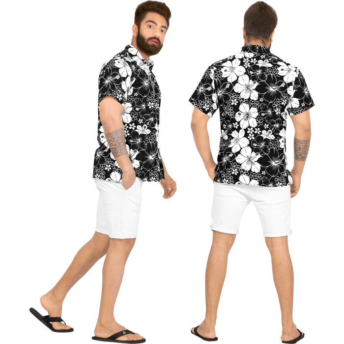 La Leela LA LEELA Men's Hawaiian Shirts Short Sleeve Button Down Shirt Floral Shirt Men Boho Holiday Casual Shirts For Men Funny