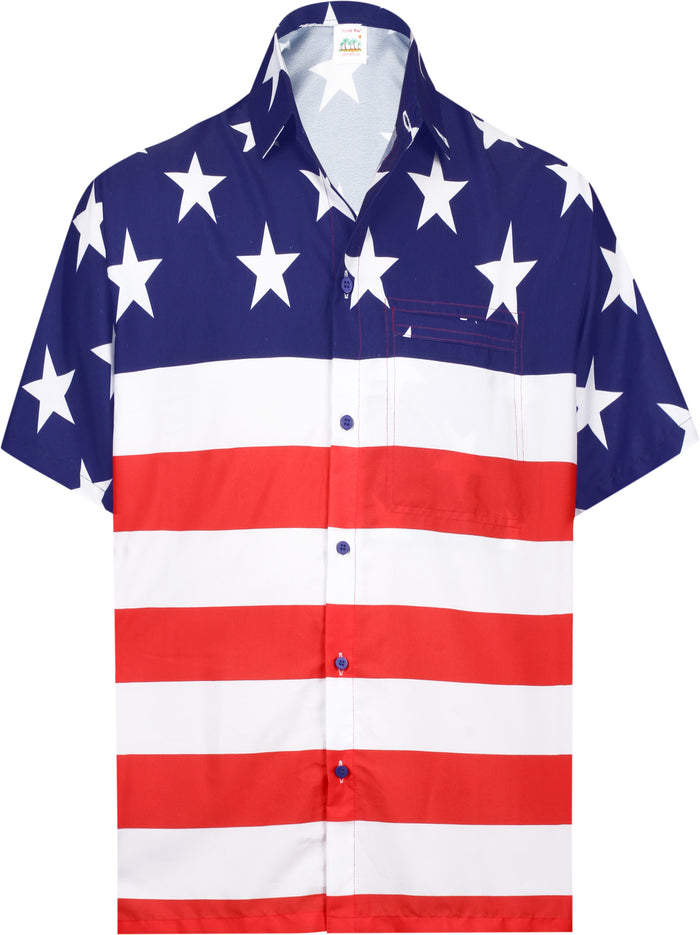 la leela LA LEELA Men's Holiday American US Flag Button Down Short Sleeve Hawaiian Camp Shirt Red_AA285