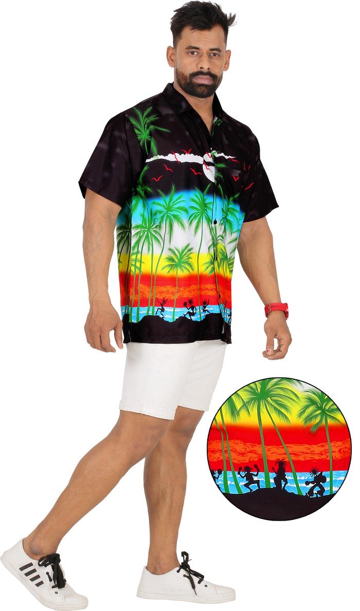 La Leela La Leela Men's Relax Tropical Beach View Palm Tree Hawaiian Shirt Black