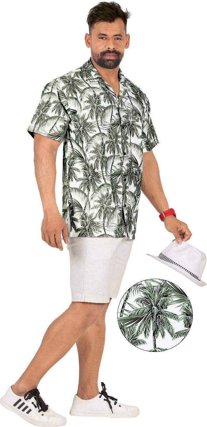 La Leela La Leela Men's Relax Tropical Coconut Tree Hawaiian Shirt White Gray