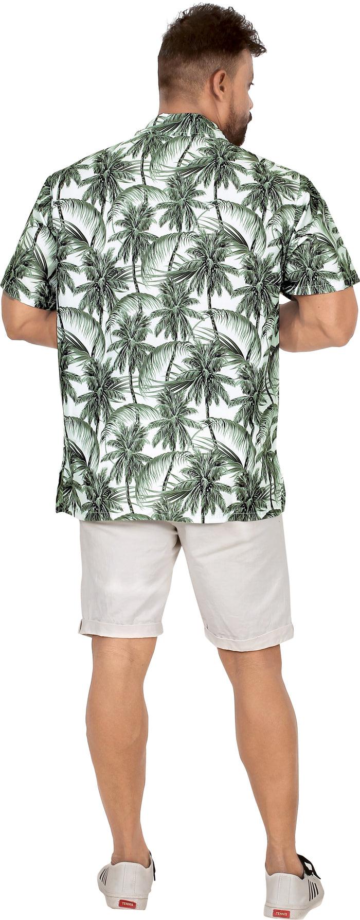 La Leela La Leela Men's Relax Tropical Coconut Tree Hawaiian Shirt White Gray