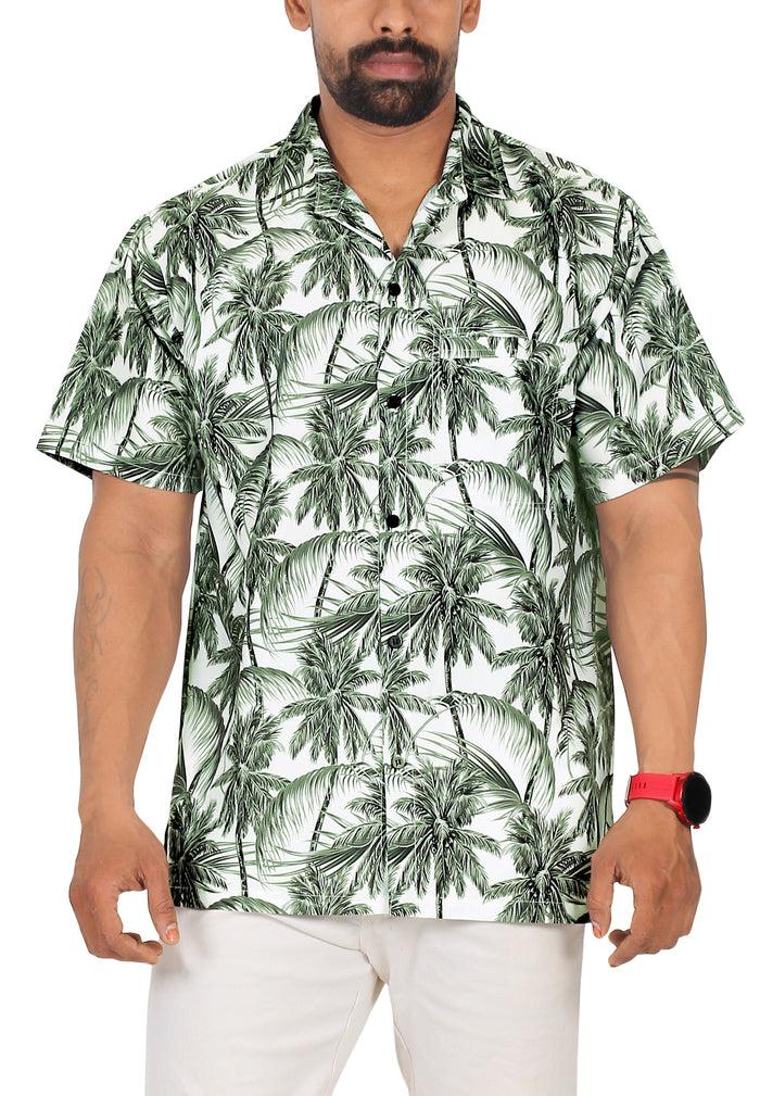 la leela La Leela Men's Relax Tropical Coconut Tree Hawaiian Shirt White Gray