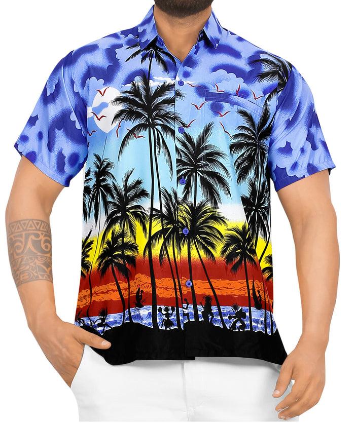 la leela LA LEELA Men's Relaxed fit Beach hawaiian Shirt Aloha Tropical Beach front Pocket Short sleeve Palm tree printed Blue P00003 la leela LA LEELA Men's Relaxed fit Beach hawaiian Shirt Aloha Tropical Beach front Pocket Short sleeve Palm tree printed Blue P00003