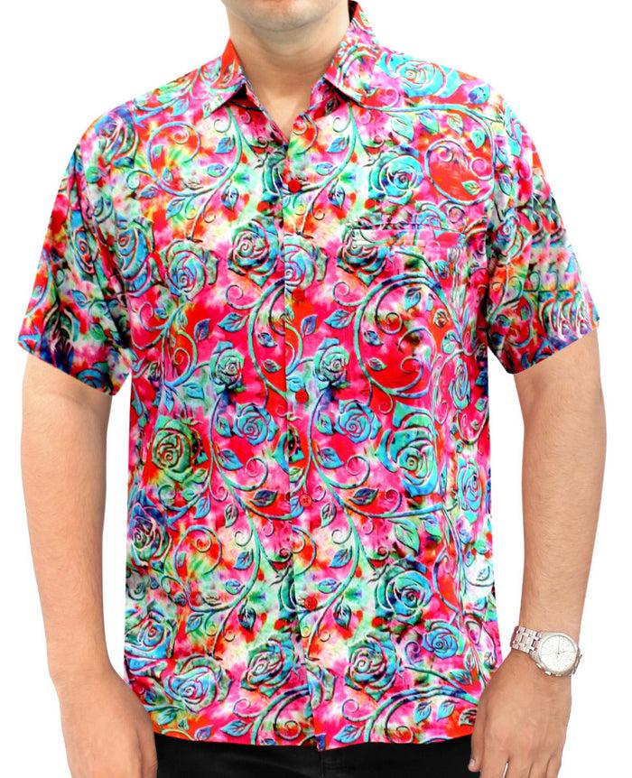 la leela La Leela Men's Support Pink Breast Cancer Hawaiian Vine Print Beach Aloha Tropical Shirt Pink_W566 la leela La Leela Men's Support Pink Breast Cancer Hawaiian Vine Print Beach Aloha Tropical Shirt Pink_W566
