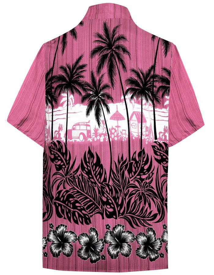 La Leela La Leela Men's Support Pink Breast Cancer Shirt Hawaiian Short Sleeve Tropical Aloha Patio Shirt Pink_W385