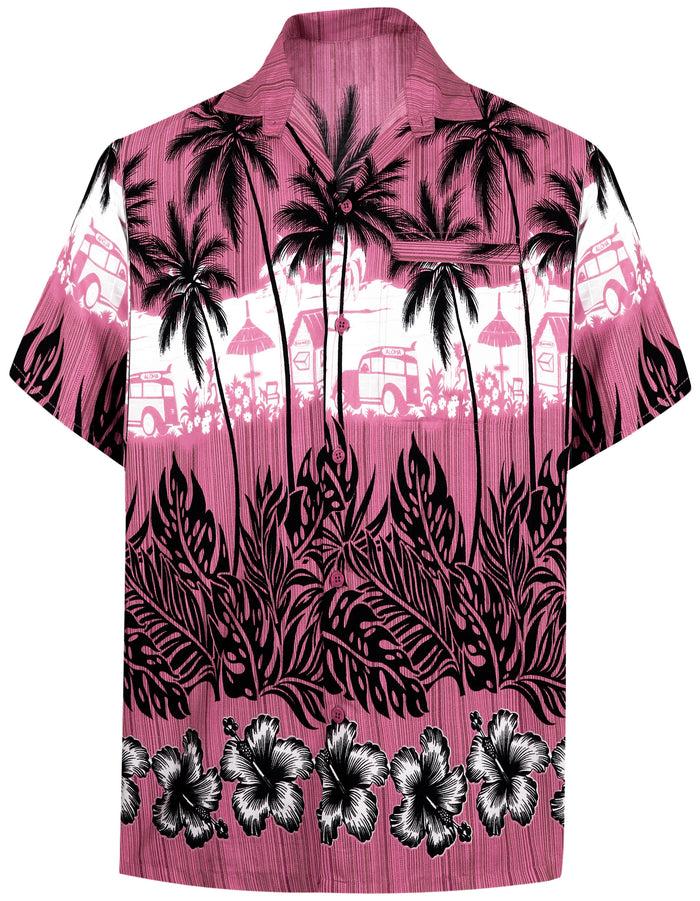 La Leela La Leela Men's Support Pink Breast Cancer Shirt Hawaiian Short Sleeve Tropical Aloha Patio Shirt Pink_W385