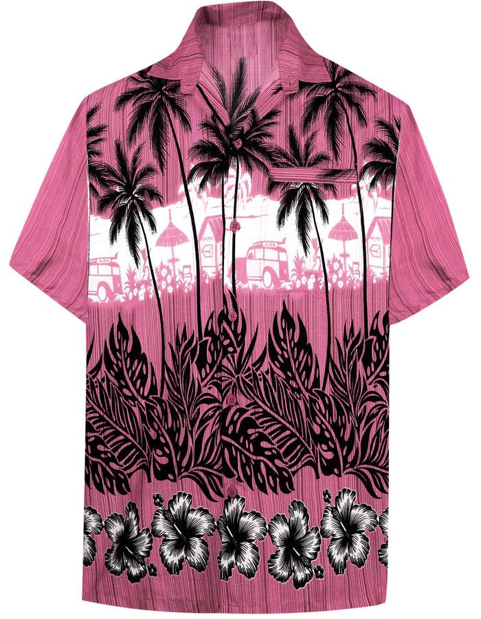 la leela La Leela Men's Support Pink Breast Cancer Shirt Hawaiian Short Sleeve Tropical Aloha Patio Shirt Pink_W385 la leela La Leela Men's Support Pink Breast Cancer Shirt Hawaiian Short Sleeve Tropical Aloha Patio Shirt Pink_W385