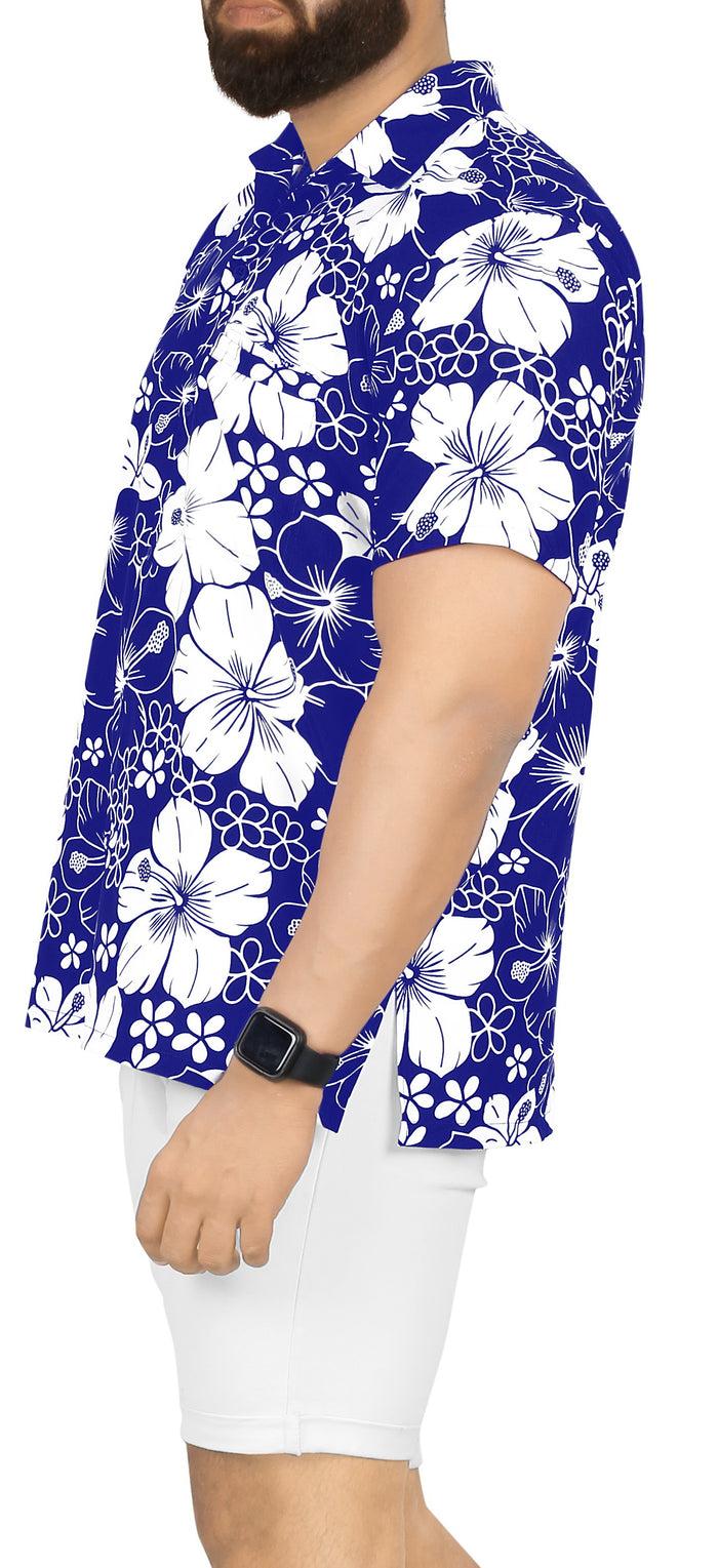 La Leela LA LEELA Mens Hawaiian Shirts Short Sleeve Button Down Shirt Floral Shirt Men Beach Casual Tropical Shirts For Men Funny Allover Hibiscus Blue