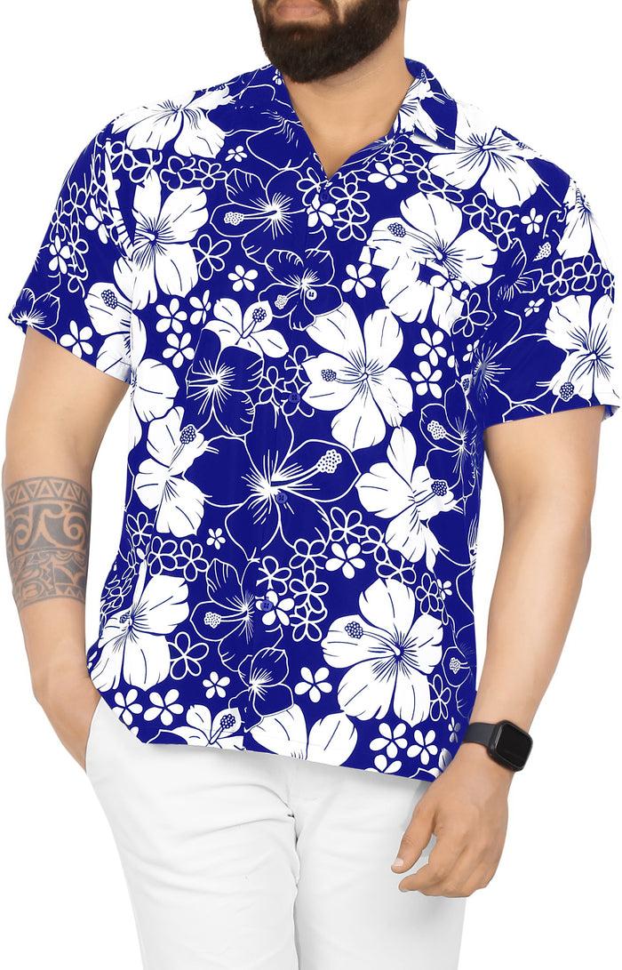 la leela LA LEELA Mens Hawaiian Shirts Short Sleeve Button Down Shirt Floral Shirt Men Beach Casual Tropical Shirts for Men Funny Allover Hibiscus Blue