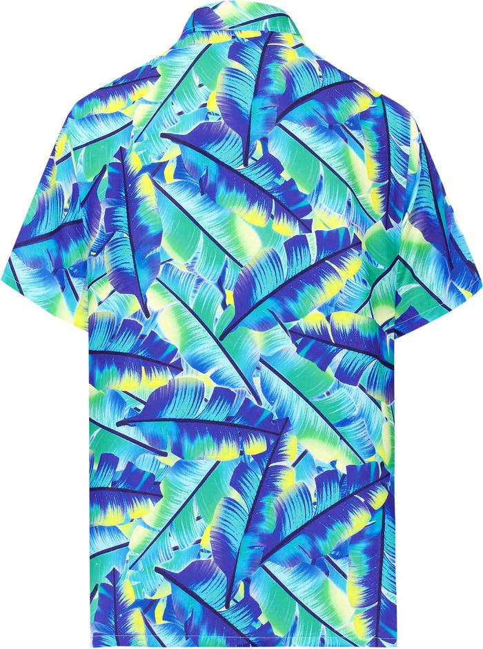La Leela LA LEELA Ocean's Delight Men's Hawaiian Printed Shirt Beach Aloha Party Casual Vacation Blue_AA351
