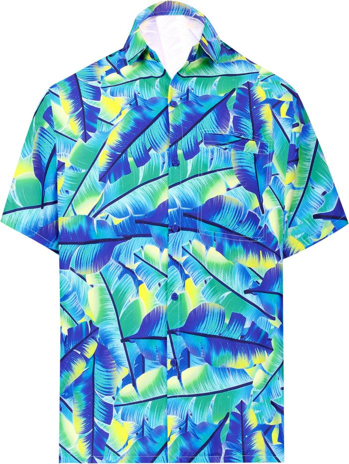 la leela LA LEELA Ocean's Delight Men's Hawaiian Printed Shirt Beach Aloha Party Casual Vacation Blue_AA351