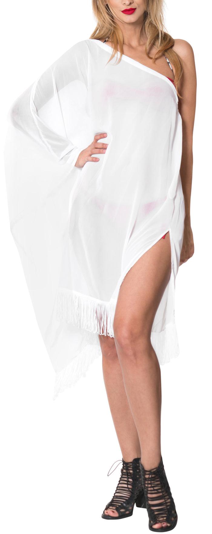 La Leela La Leela Off Shoulder Womens Swimsuit Beachwear Kimono Cover Up Dress Blouse Whi