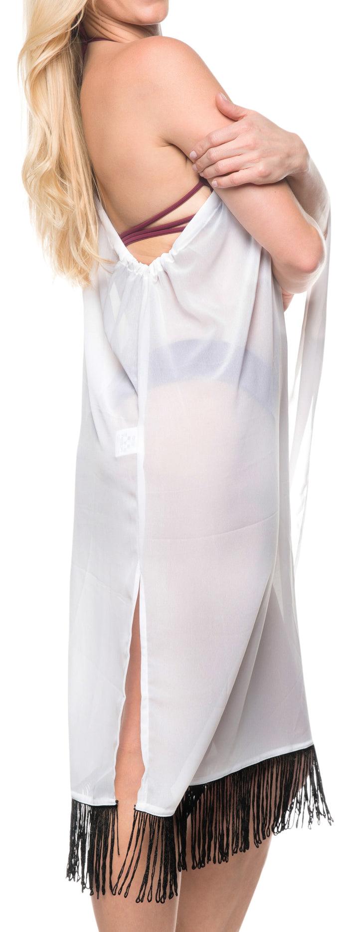 La Leela La Leela Off Shoulder Womens Swimsuit Beachwear Kimono Cover Up Dress Blouse Whi