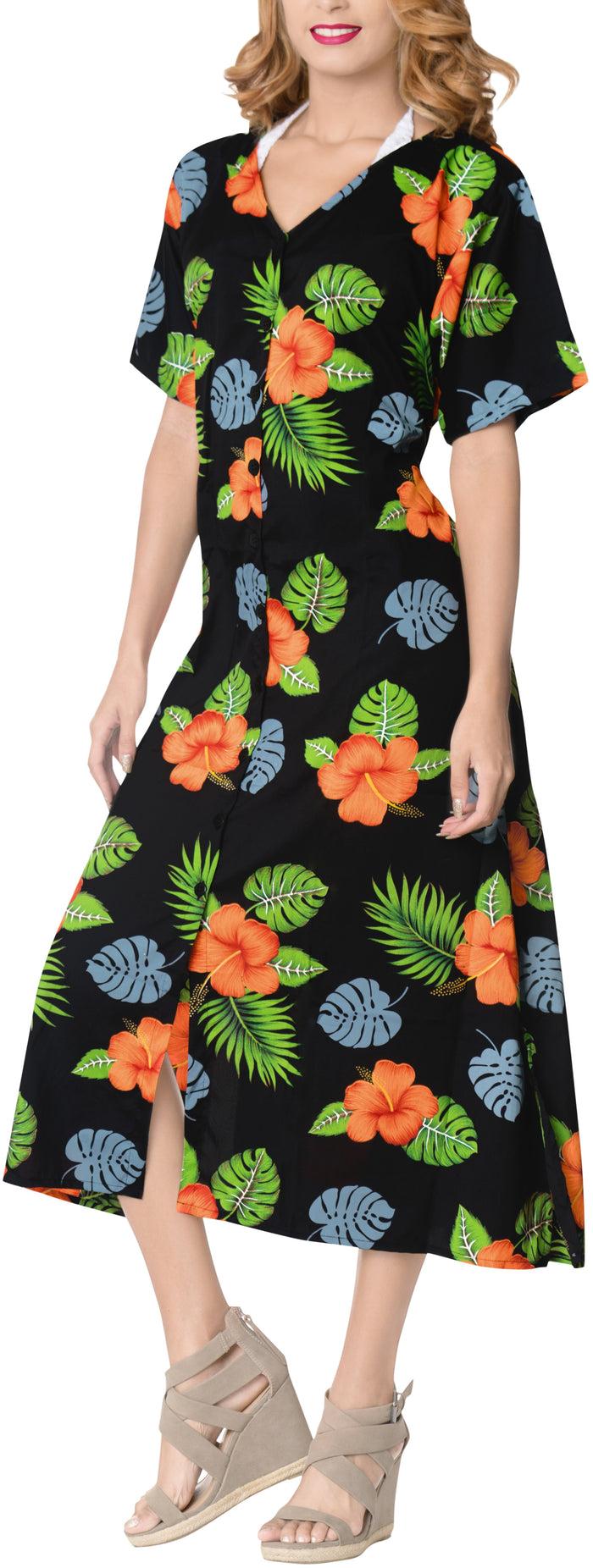 La Leela LA LEELA Printed Cover Up Blouse Women OSFM 12-16W [L- 1X] Black_6659