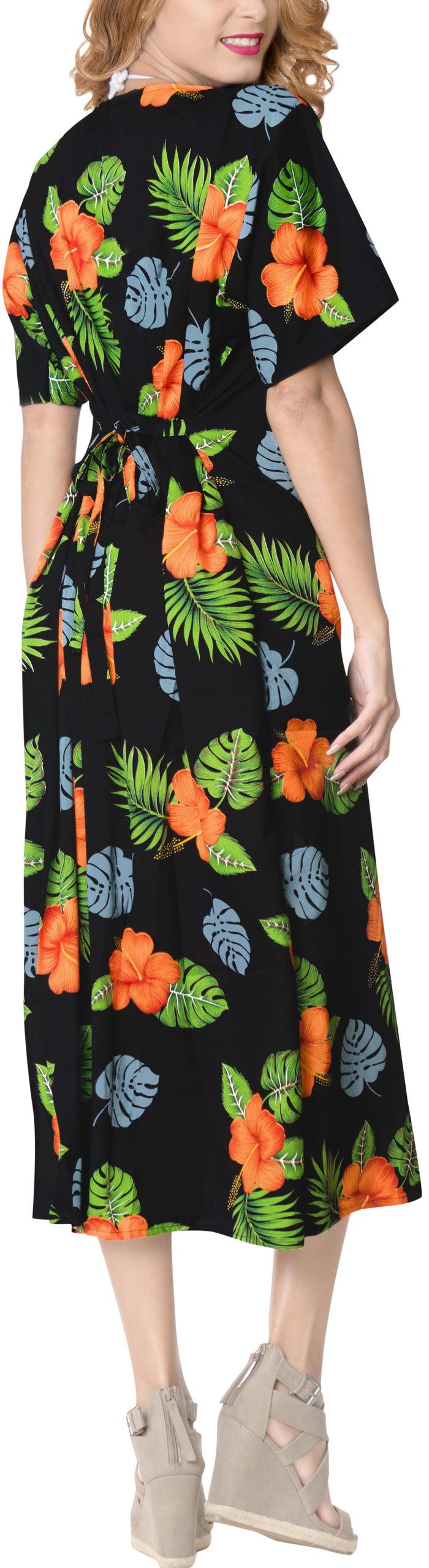 La Leela LA LEELA Printed Cover Up Blouse Women OSFM 12-16W [L- 1X] Black_6659