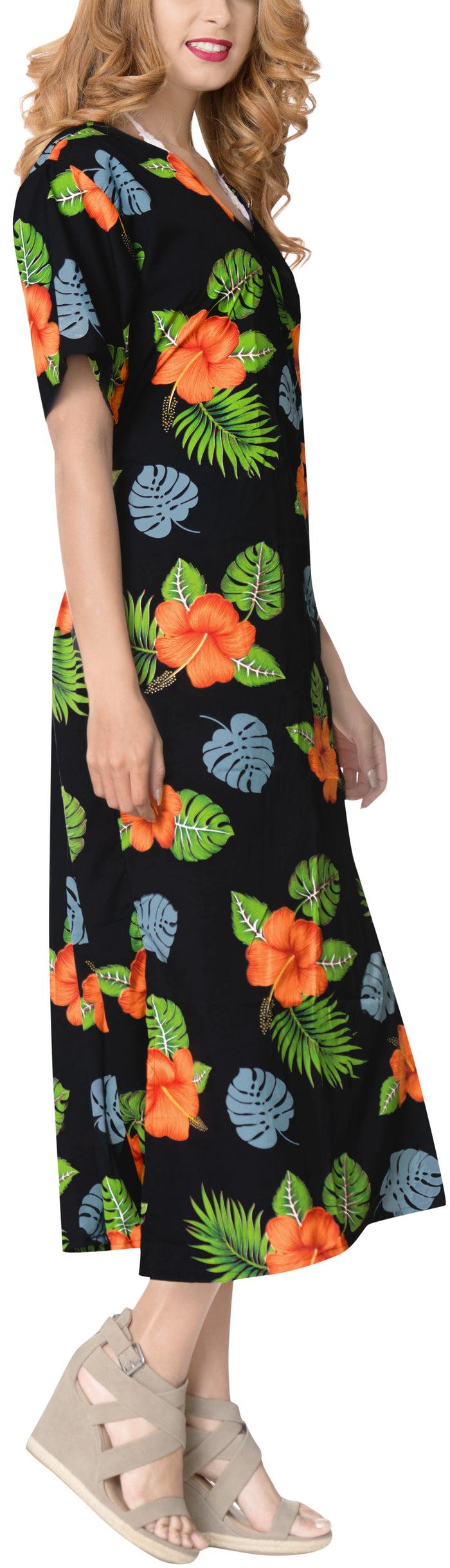 La Leela LA LEELA Printed Cover Up Blouse Women OSFM 12-16W [L- 1X] Black_6659