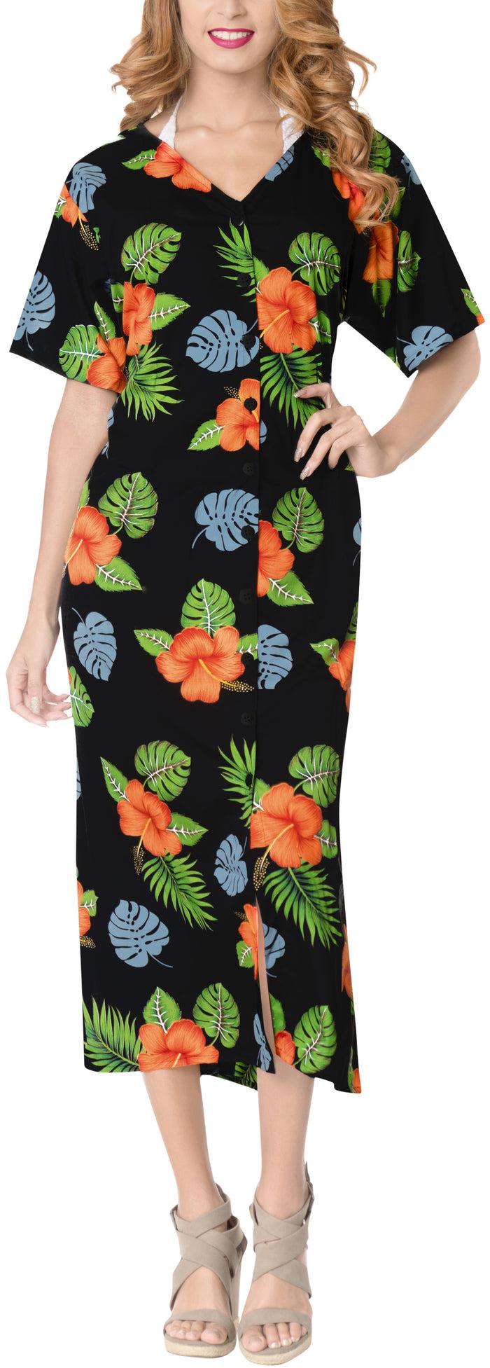 la leela LA LEELA Printed Cover Up Blouse Women OSFM 12-16W [L- 1X] Black_6659