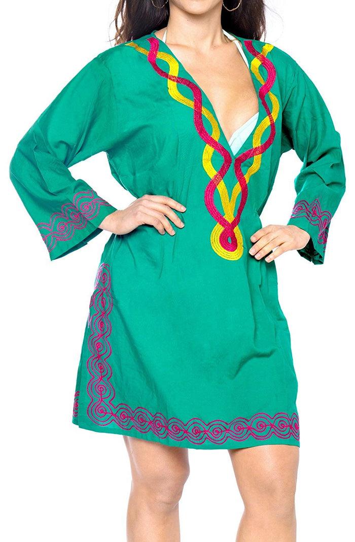 La Leela LA LEELA Rayon 01 Solid Women's Caftan Kimono Nightgown Beachwear Cover Up Dress